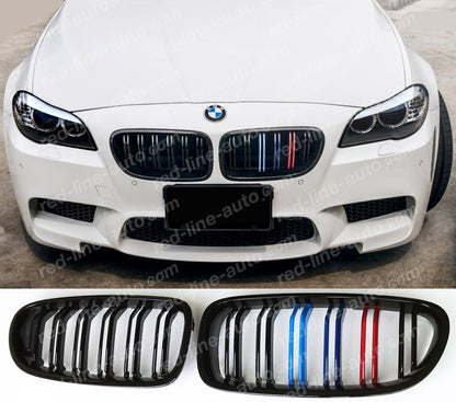 BMW 5 Series F10 Saloon F11 Estate Double-bar Grille, Black with M-Power Tri-Colours