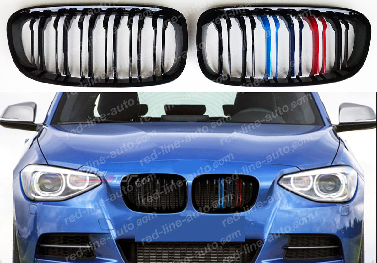 Pre-facelift BMW 1 Series F20 F21 Hatchback Twin-Slat M135i Grille, Black With M-Power Tri-Colours