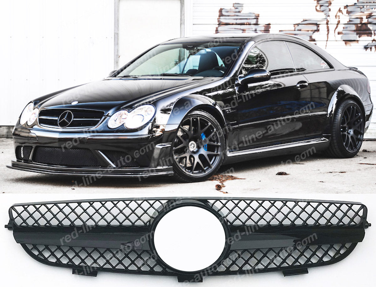 Mercedes W209 CLK Coupe C209 Convertible A209 AMG Grille, Full Gloss Black Singe-fin