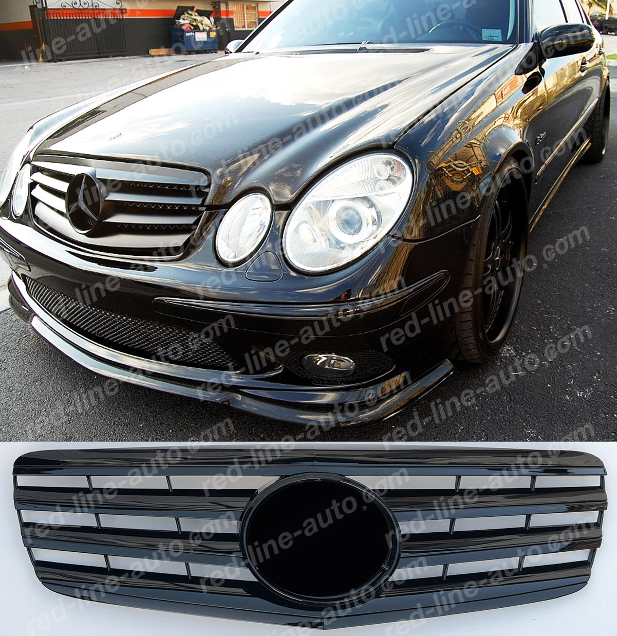 Facelift Mercedes W211 E-Class Saloon S211 Estate AMG Sport Grille with Star, Full Gloss Black