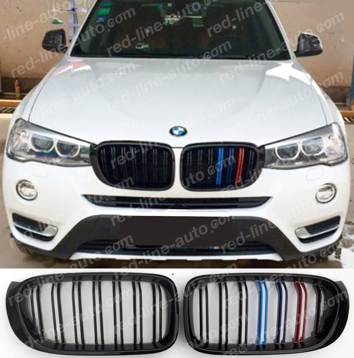 Facelift BMW F25 X3 SUV X4 Coupe Twin-bar Front Grille, Black with M-Power Tri-Colours