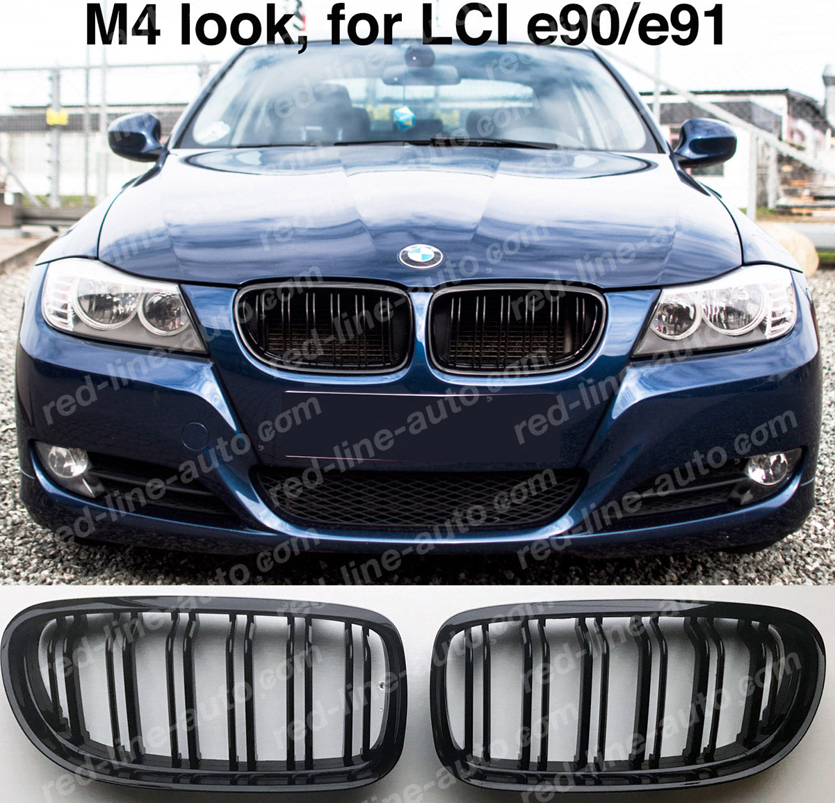 Facelift BMW 3 Series E90 Saloon E91 Estate Twin-Slat M-Performance Grille, Full Gloss Black