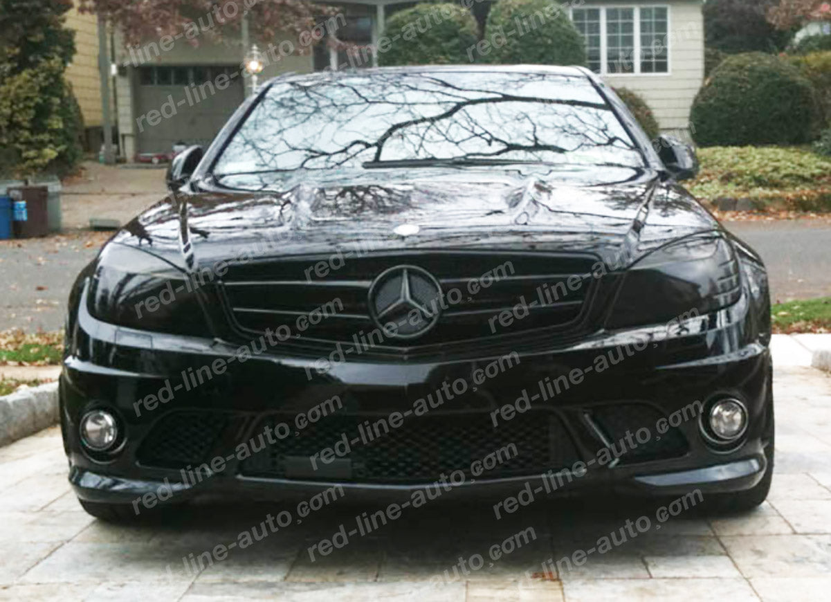 Mercedes W204 Saloon S204 Estate A204 Coupe Full Gloss Black Grille with Star, AMG C63 Blades