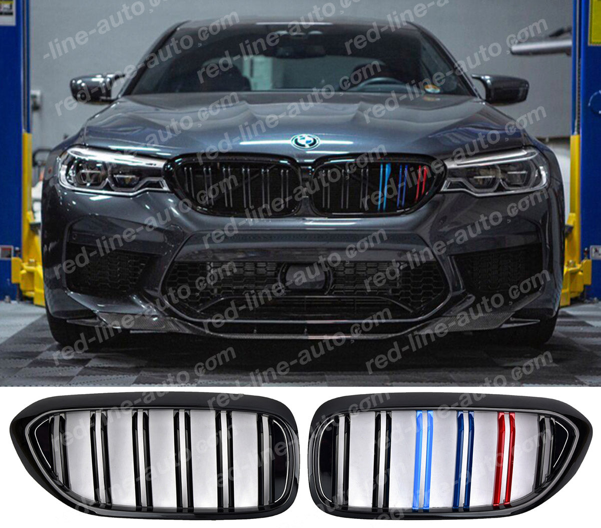 Pre-Facelift BMW G30 5 Series Saloon G31 Estate F90 M5 Dual-slat Black Grille, M-Power Tri-Colour