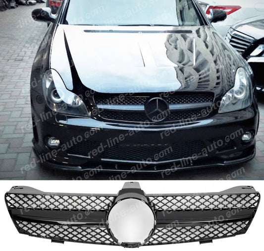 Pre-facelift Mercedes W219 CLS-Class Coupe C219 AMG Single-bar Front Grille, Full Gloss Black