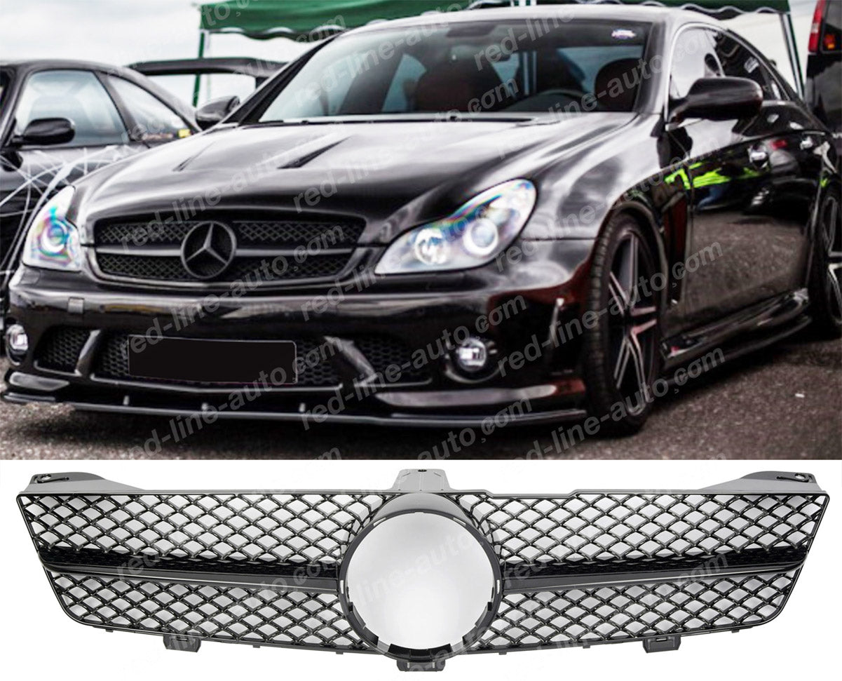 Facelift Mercedes W219 CLS-Class Coupe C219 AMG Single-bar Front Grille, Full Gloss Black