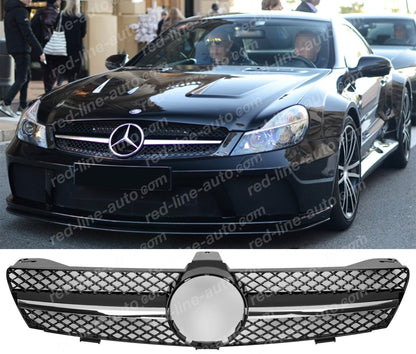 Pre-facelift Mercedes W219 CLS-Class Coupe C219 Black AMG CLS63 Front Grille, Chrome Single-fin