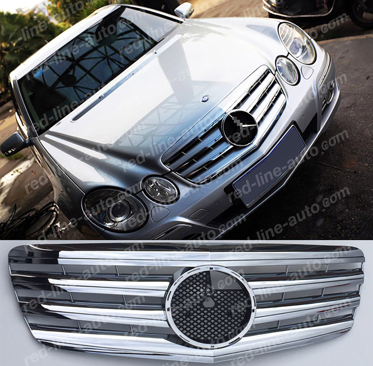 Facelift Mercedes W211 E-Class Saloon S211 Estate AMG E63 Sport Grille with Star, Full Chrome