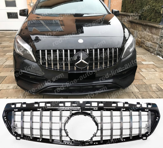 Pre-facelift Mercedes W176 A-Class Hatchback AMG GT Grille, Black with Chrome Panamericana