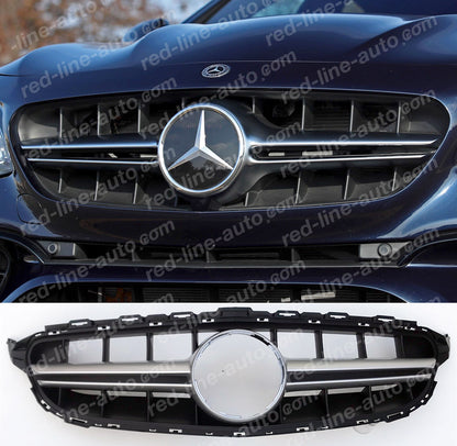 Pre-Facelift Mercedes W205 C-Class S205 C205 A205 Black GT Grille, Matte Chrome E63S-look No-Camera