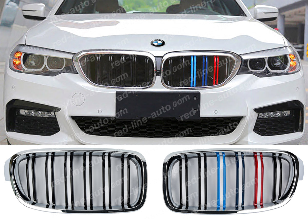 BMW 3 Series F30 Saloon F31 Estate Twin-slat Grille, Black With M-Power Tri-Colour Chrome Rim