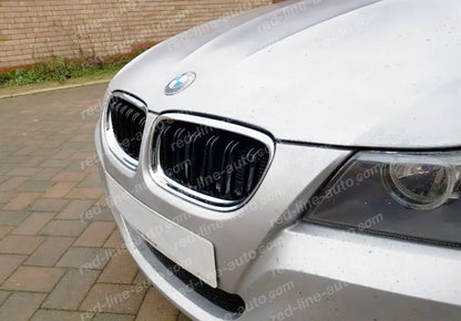 Facelift BMW 3 Series E90 Saloon E91 Estate Double-Bar M-Power Grille, Gloss Black With Chrome Rim