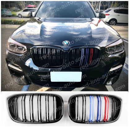 BMW G01 X3 SUV Dual-slat Front Grille, Black With M-Competition Tri-Colours