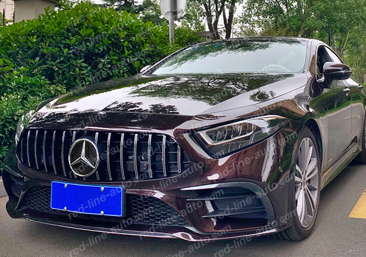 Mercedes W257 CLS Coupe Sedan C257 AMG Black GT Front Grille, Chrome Panamericana Slat