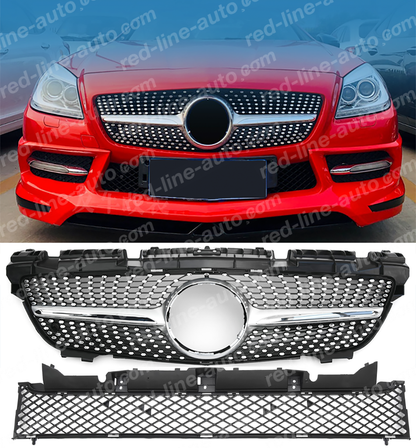 Mercedes R172 SLK Roadster Convertible SLK55 AMG Diamond Front Grille, Iridium Silver