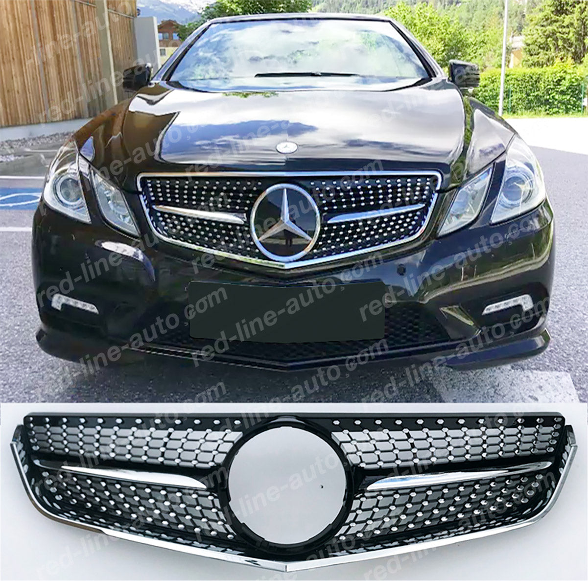 Pre-facelift Mercedes W207 E-Class Coupe C207 Convertible A207 Black AMG Front Grille, Chrome Diamond