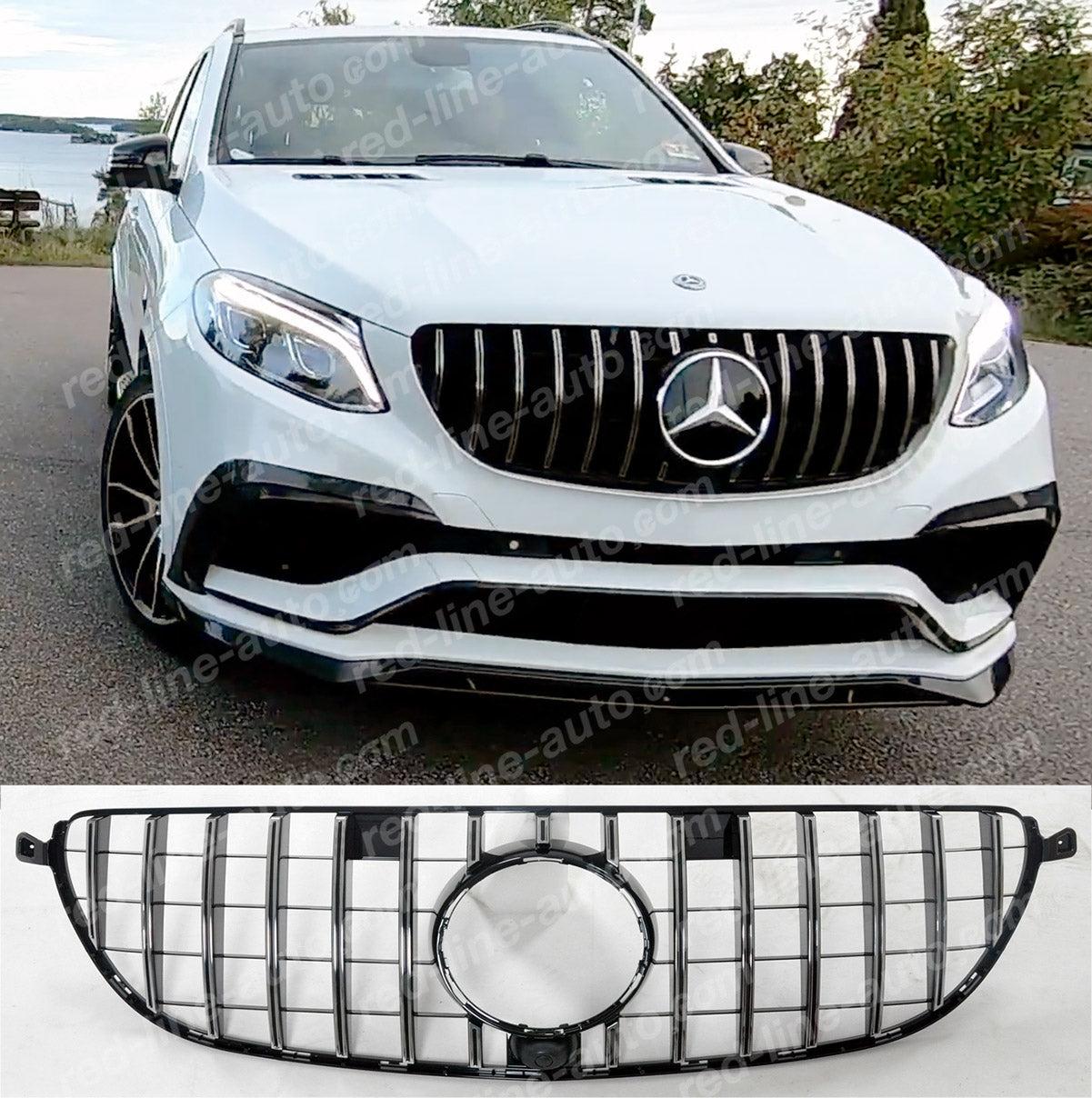 2015-19 AMG W166 GLE63 S SUV, C292 Coupe Black GT Front Grille, Chrome Panamericana Slat