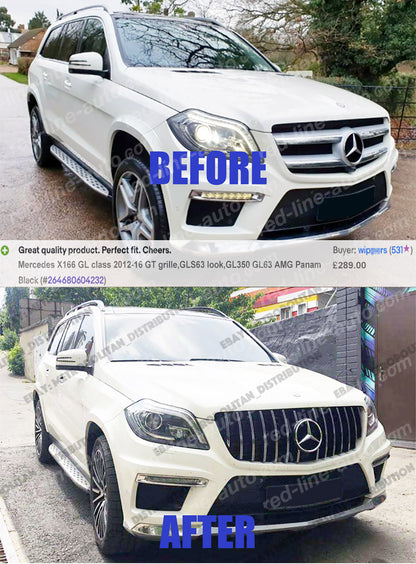 Pre-facelift Mercedes X166 GL SUV AMG 63 Black GT Front Grille, Chrome Panamericana Slat