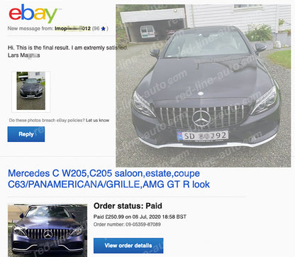 Mercedes W205 C-Class Saloon S205 Estate C205 Coupe A205 Convertible AMG GT Grille, Chrome Panamericana