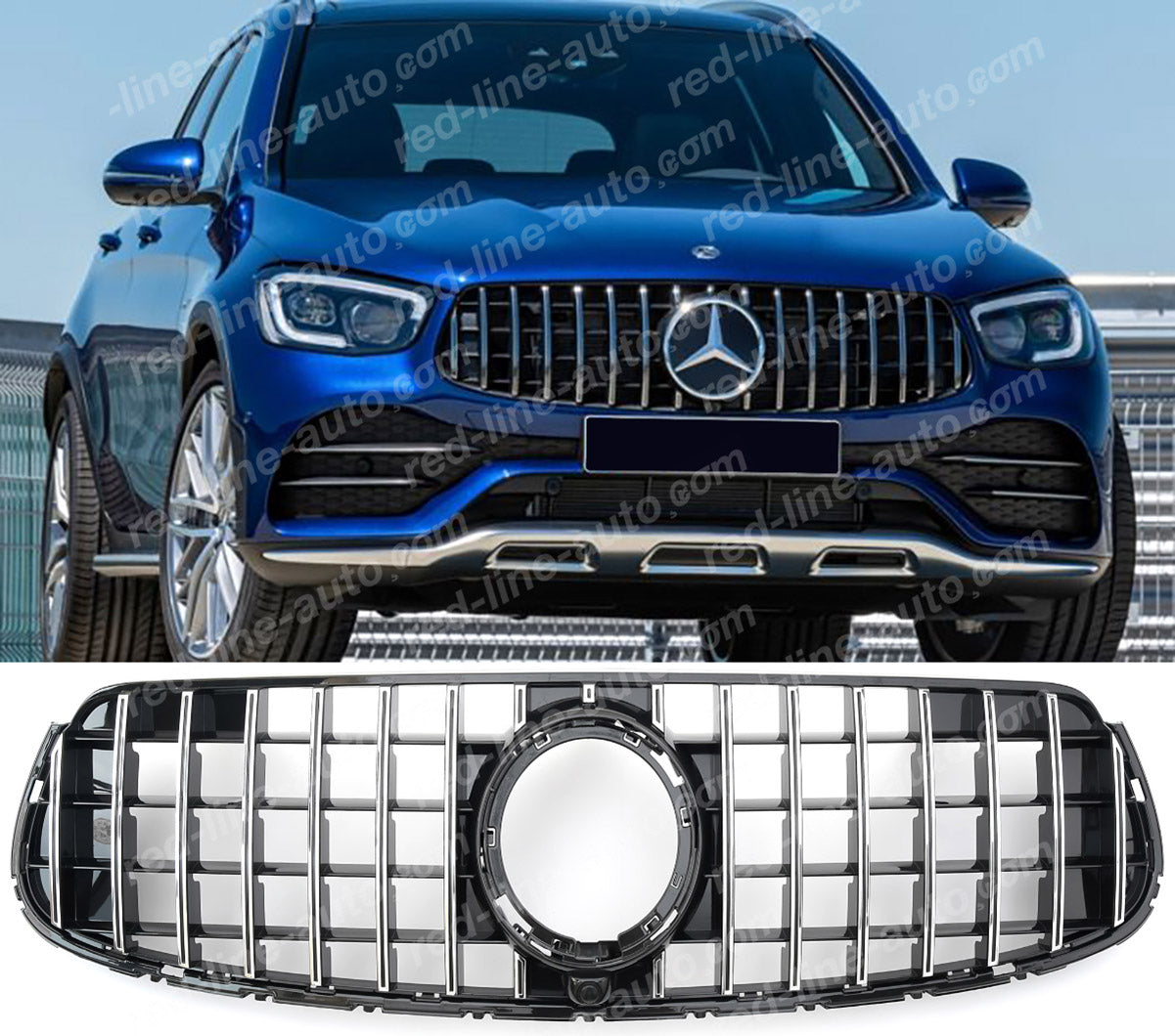 Facelift Mercedes X253 GLC SUV C253 Coupe Black AMG GT Front Grille, Chrome Panamericana Slat