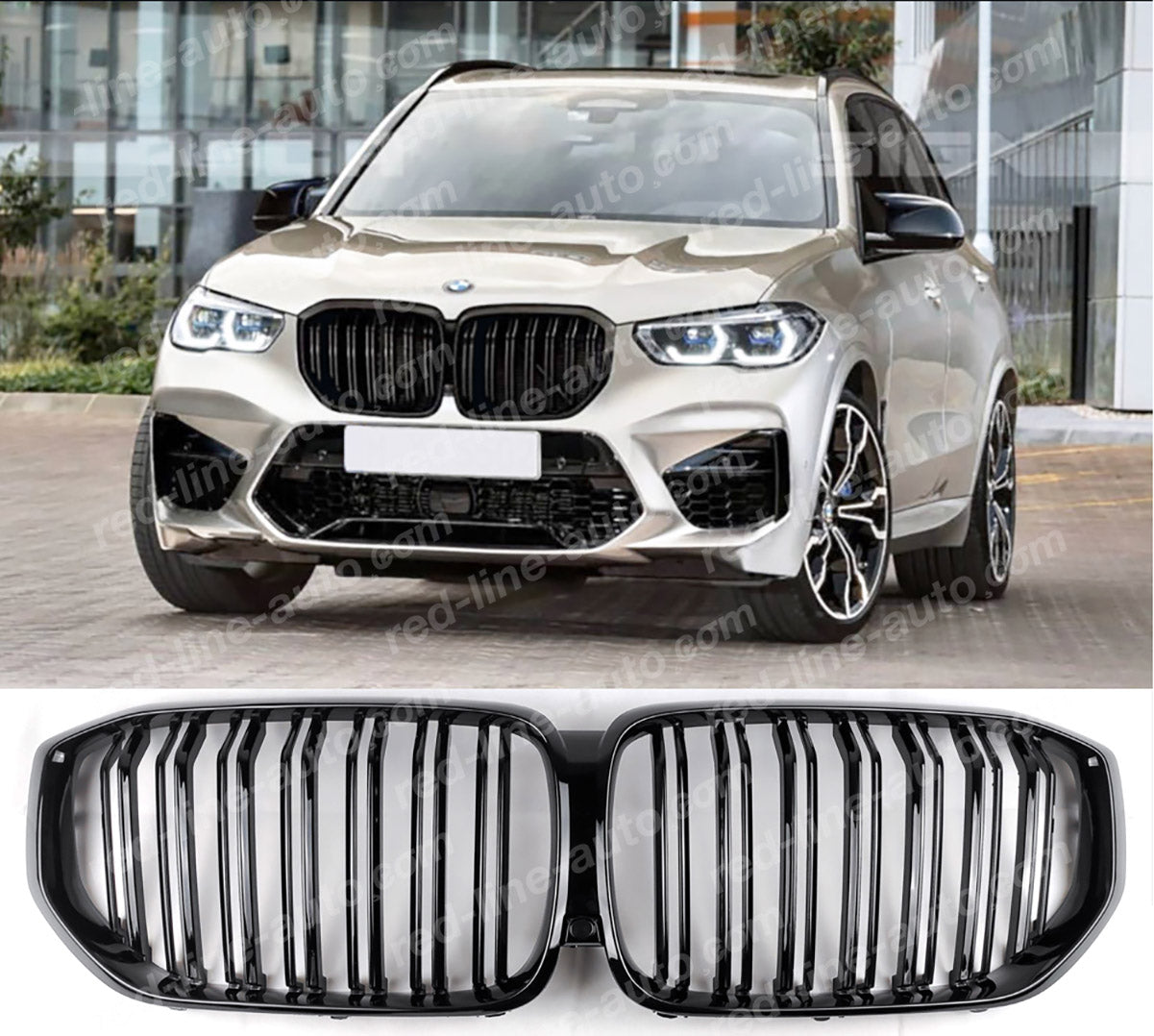 BMW G05 X5 F95 X5M SUV M-Performance Front Grille, Full Gloss Black with Double-bar