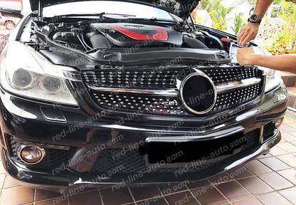 2008+ Facelift Mercedes R230 SL-Class Roadster AMG Grille, Black With Chrome Diamond