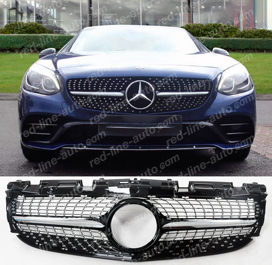 Mercedes R172 SLC Roadster Convertible SLC43 AMG Black Front Grille, Chrome Diamond