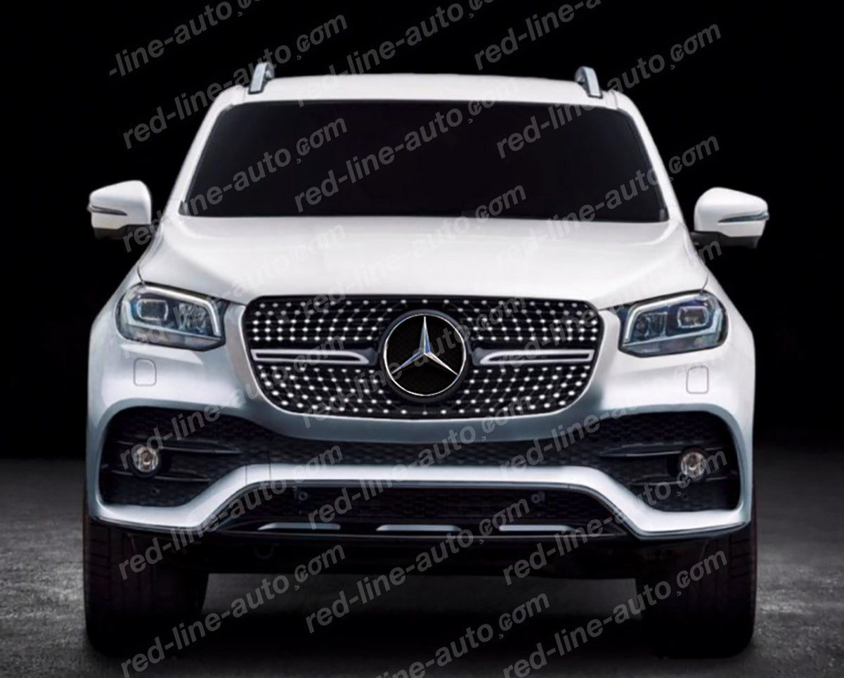 Mercedes W470 BR470 X-Class Pickup Truck Black AMG Front Grille, Chrome Diamond