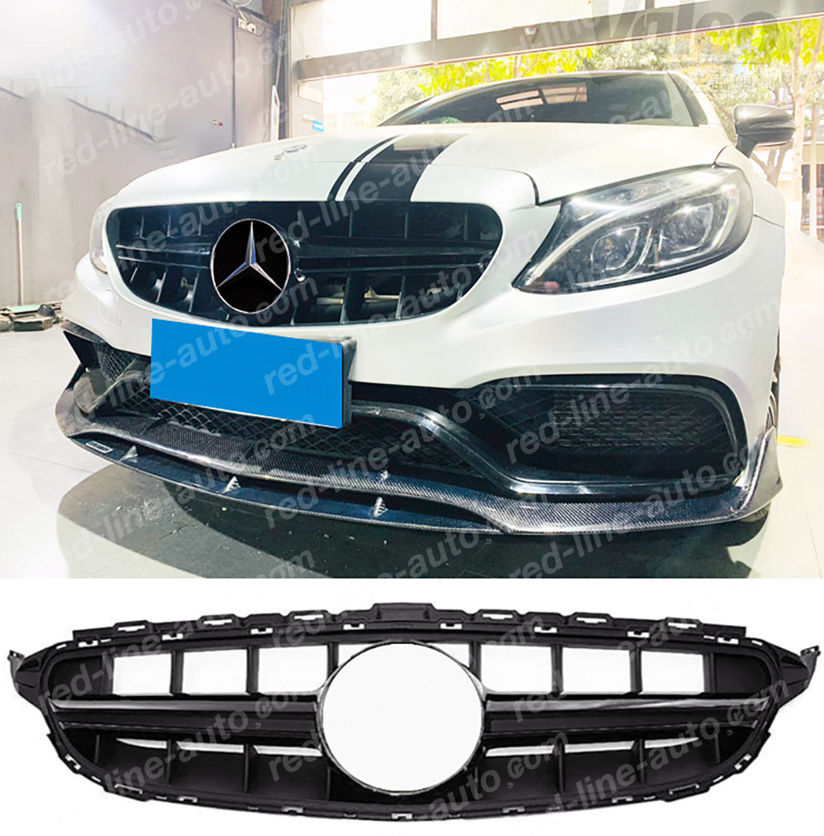 Pre-Facelift Mercedes W205 C-Class S205 C205 A205 Full Black GT Grille, AMG E63S-look No-Camera