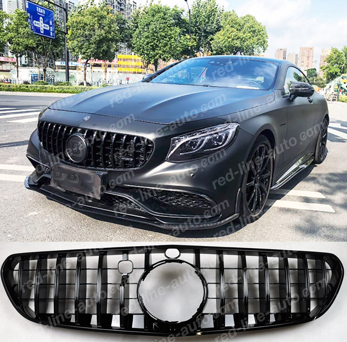 Mercedes W217 S-Class C217 Coupe A217 Cabriolet AMG GT Front Grille, Full Gloss Black Panamericana