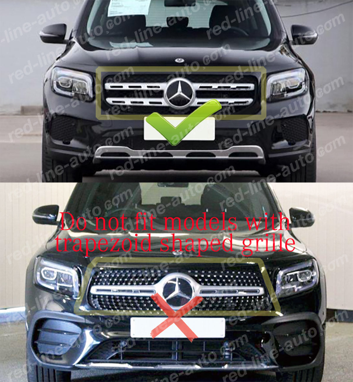 Pre-facelift Mercedes X247 GLB SUV Non-AMG Black Sports GT Front Grille, Chrome Panamericana