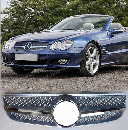 2006+ Facelift Mercedes R230 Roadster SL-Class AMG Grille, Iridium Silver Singe-fin