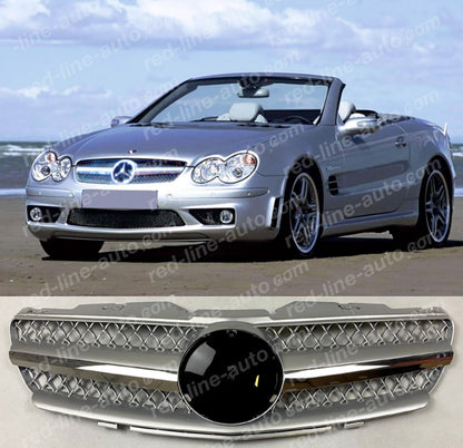 Pre-Facelift Mercedes R230 SL-Class Roadster AMG Grille, Iridium Silver Singe-fin