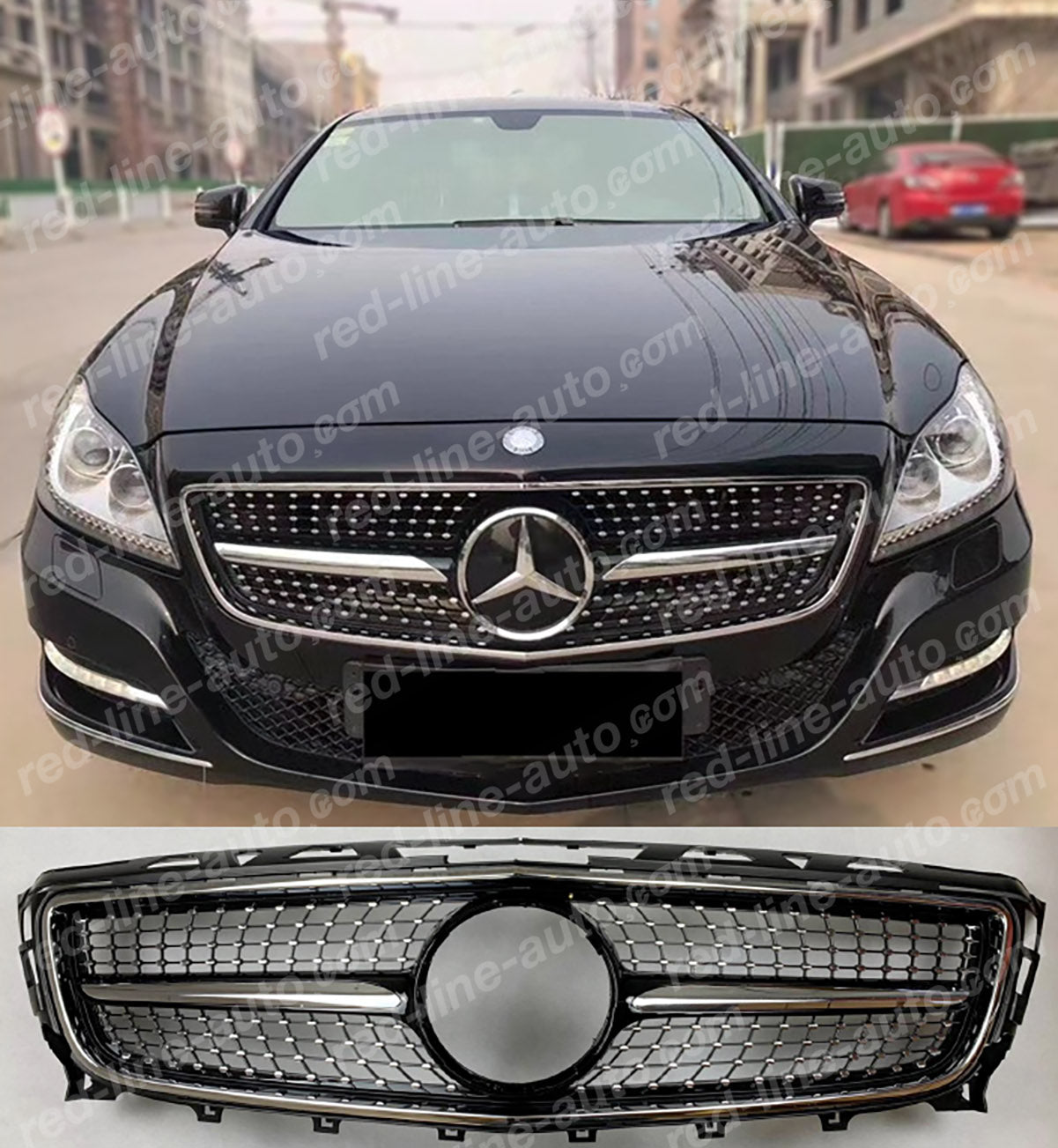 Pre-facelift Mercedes W218 CLS Coupe C218 Shooting Brake Estate X218 Black AMG Grille, Chrome Diamond