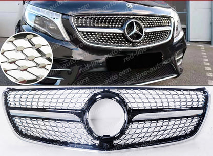 Pre-facelift Mercedes W447 V-Class MPV VIANO Black AMG Front Grille, Chrome Diamond