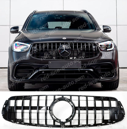 Facelift Mercedes X253 GLC SUV C253 Coupe AMG GT Front Grille, Full Gloss Black Panamericana