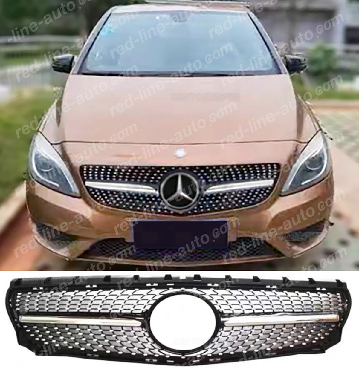 Pre-facelift Mercedes W246 B-Class Hatchback MPV Black AMG Sports Front Grille, Chrome Diamond