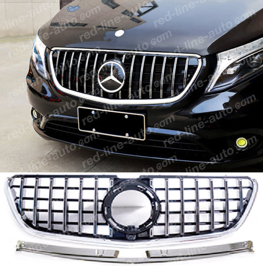 Facelift Mercedes W447 VITO AMG GT Grille, Black With Chrome Panamericana Slat