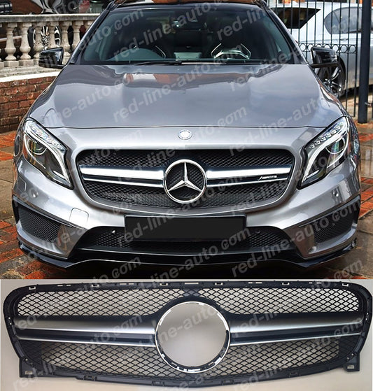 Pre-facelift Mercedes X156 GLA-Class SUV AMG GLA45 Black Front Grille, Chrome Single-fin