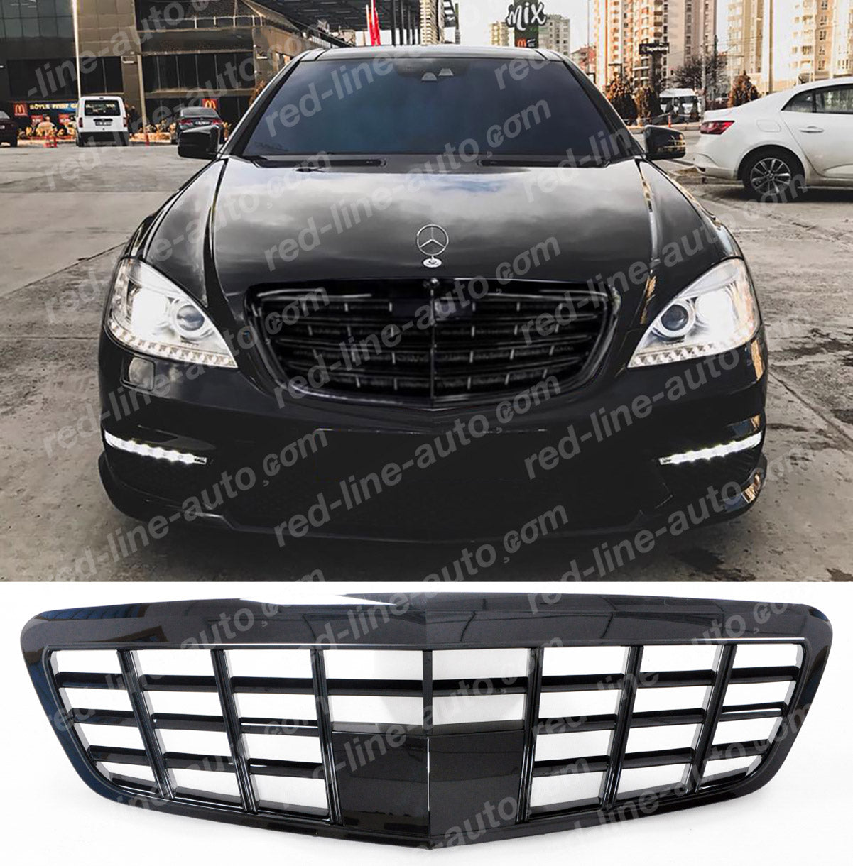 Facelift Mercedes W221 S-Class Saloon AMG VIP Style Front Grille, Full Gloss Maybach Grids