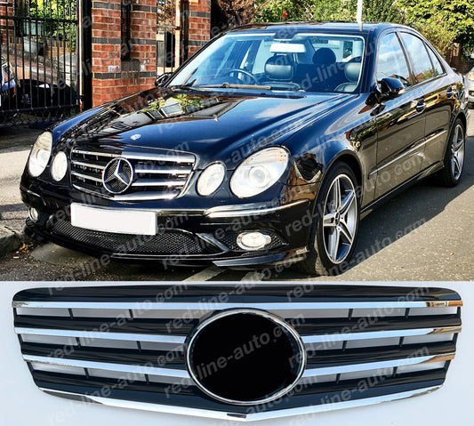 Facelift Mercedes W211 E-Class Saloon S211 Estate AMG Sport Black Grille with Star, Chrome Blade