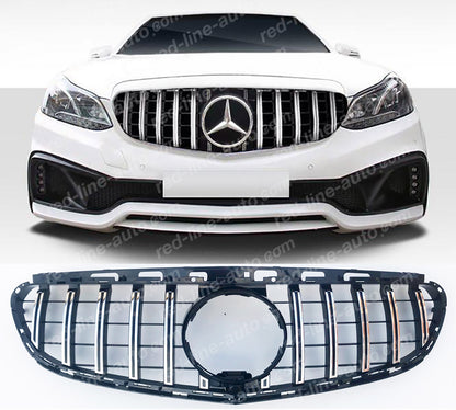 Facelift Mercedes W212 E-Class Saloon S212 Estate Black GT Front Grille, Chrome Panamericana Slat