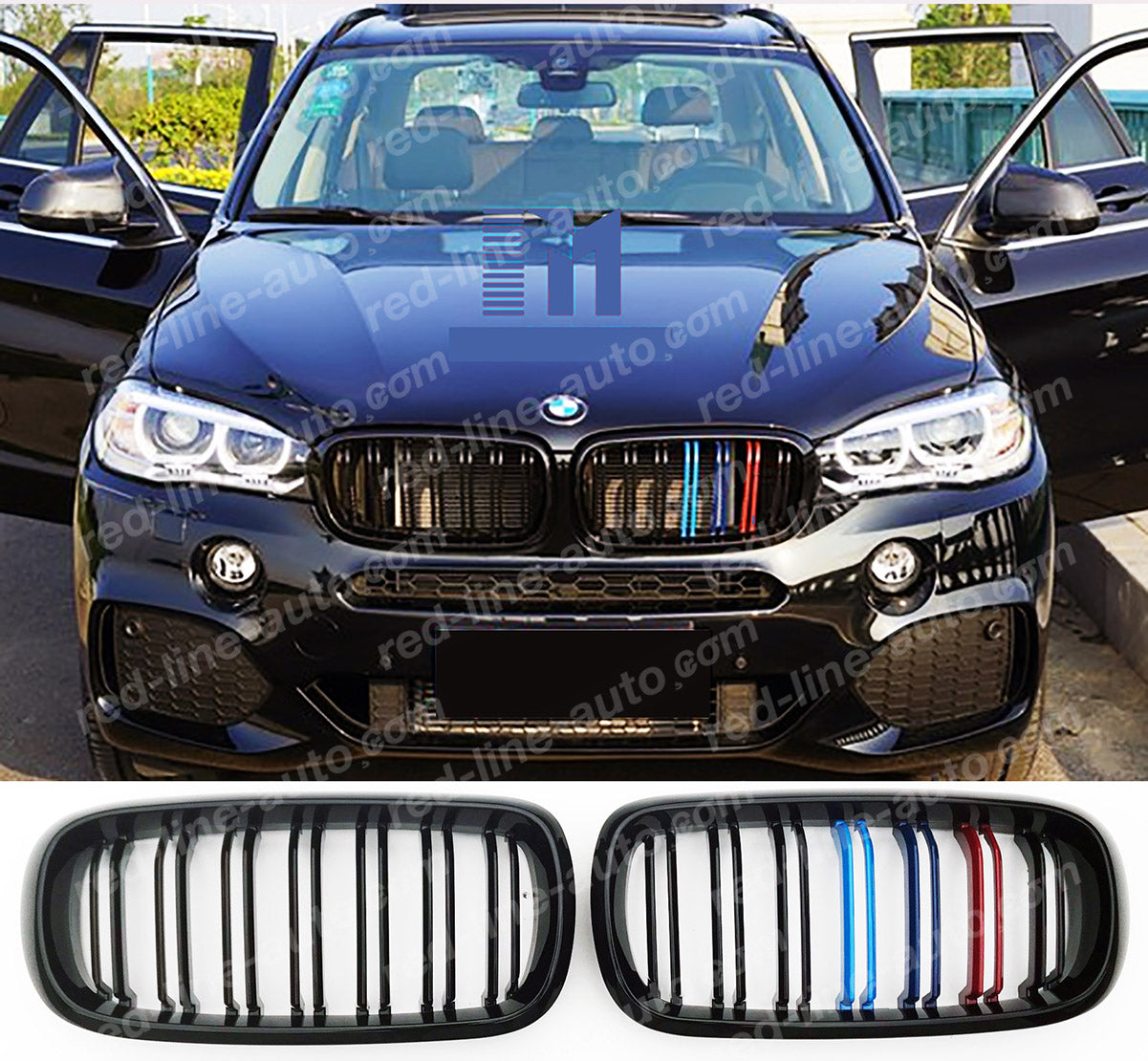 BMW F15 X5 SUV F16 X6 Coupe M-Performance front Grille, Black Twin-Bar With Tri-Colour