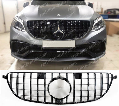 2015-19 AMG W166 GLE63 S SUV, C292 Coupe GT Front Grille, Full Gloss Black Panamericana Slat