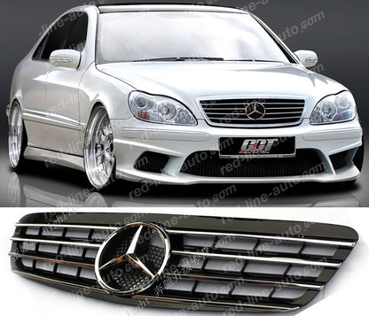 Pre-facelift Mercedes W220 S-Class Saloon AMG S65 Black Sports Grille with STAR, Chrome Louvres