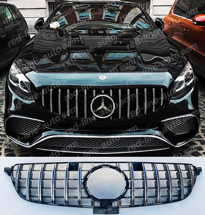 2015+ Mercedes W166 GLE SUV Black AMG GT Front Grille, Chrome Panamericana Slats