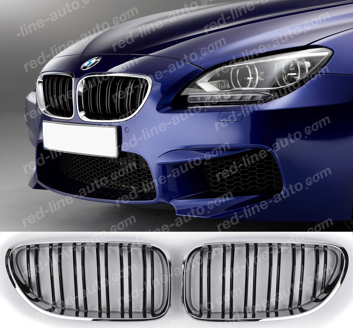 BMW 6 Series F12 Coupe F13 Convertible F06 Gran M-Power Grille, Black Dual-Slat with Chrome Rim