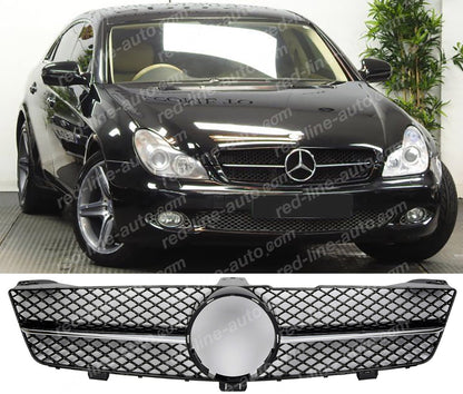 Facelift Mercedes W219 CLS-Class Coupe C219 Black AMG CLS63 Front Grille, Chrome Single-fin