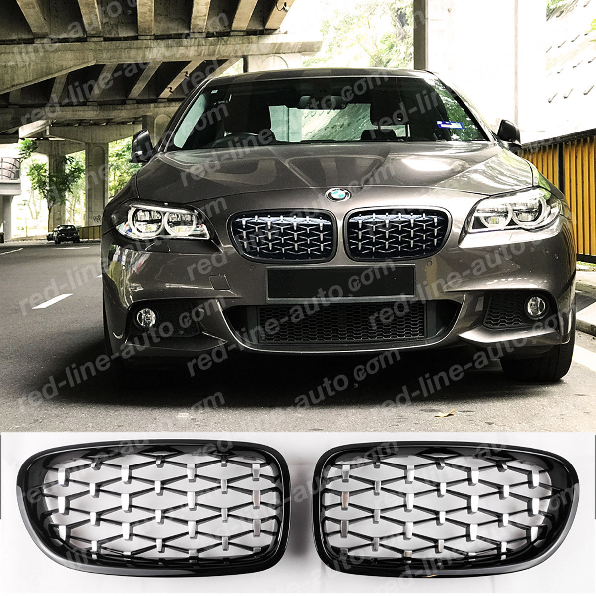 BMW 5 Series F10 Saloon F11 Estate M-Performance Grille, Chrome Diamond with Black Rim