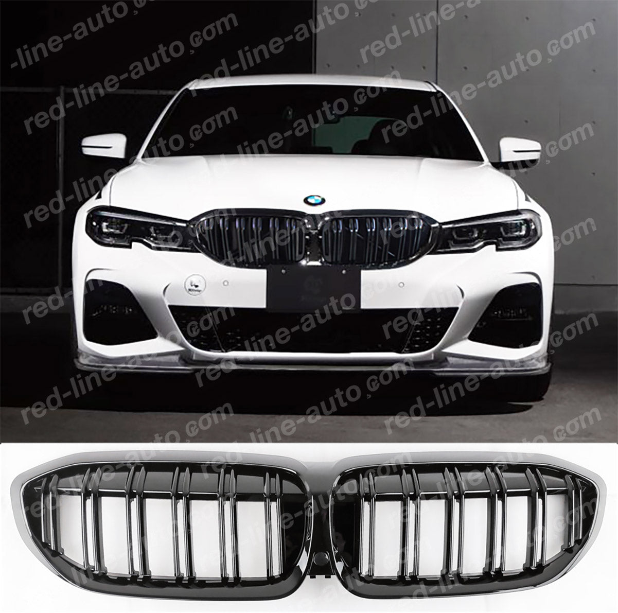 Pre-Facelift BMW 3 Series G20 Saloon G21 Estate M-Performance Front Grille, Full Gloss Black Double-bar